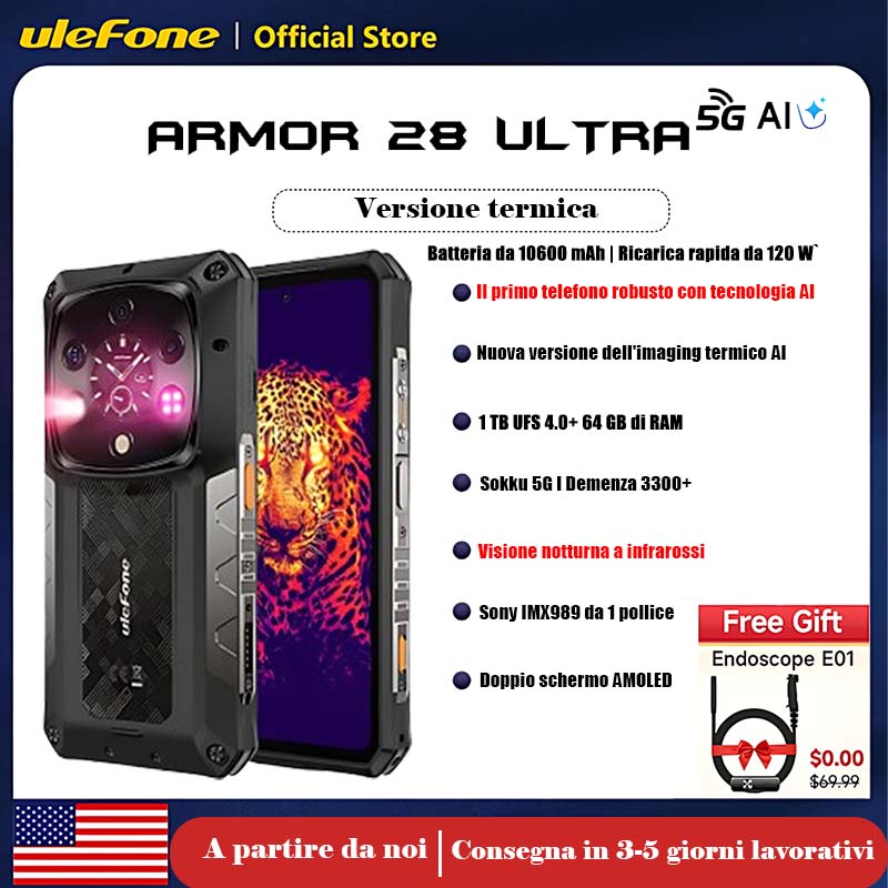 Armor 28 Ultra ThePro 5G Rugged Phone con telecamera termica AI di nuova generazione | Super visione notturna | Display secondario posteriore da 1,04 pollici | Batteria da 10600 mAh | 32 GB + 512 GB di spazio di archiviazione
